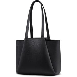 LOVEVOOK Tote Bag for Women,Ultra Soft Foldable Vegan Faux Leather Shoulder Bag, Fashionable Minimalist Style Purses Women (Small, Black)