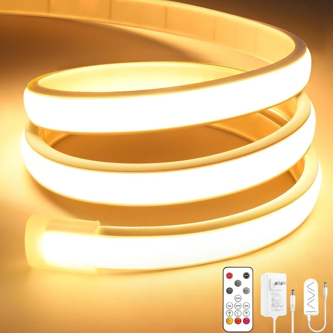 Lamomo COB LED Strip Lights Pro, 9.84Ft Warm White Dimmable Self-Adhesive Led Rope Light with Remote, Flexible Cuttable Waterproof 3000K Silicone Neon Tape Lights for Bedroom, Indoor, Outdoor, Cabinet
