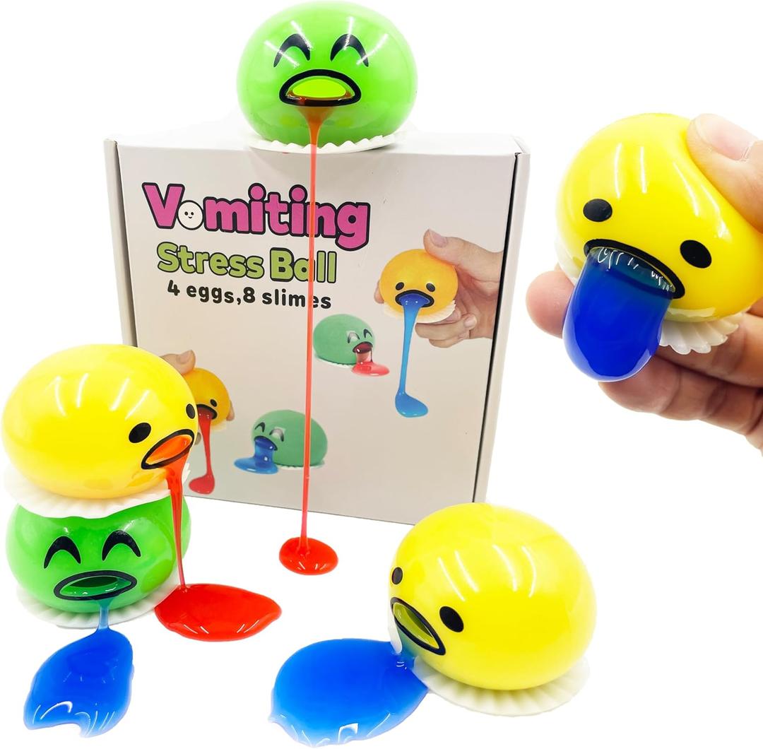 4-Pack Vomiting Puking Egg Stress Balls, Fidget Toys Slime Ball | 8-Pack Slime Squeeze Prank Sensory Toy for Teens, Adults & Kids | Family Novelty Gag Gift,Christmas Stocking Stuffers (2green+2yellow)