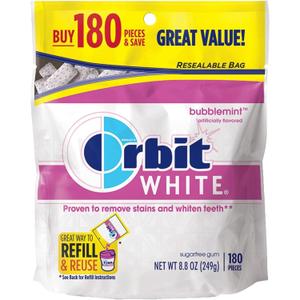 ORBIT Bubblemint Sugarfree Gum, 8.8-Ounce Resealable Bag, 180 Pieces, Best Before: 06/2025