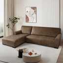 Sectional Couch Covers, Leather Look Sofa Cover L Shape 2PCS Soft Stretch Slipcover for Sectional Sofa, Non Slip Furniture Protector (3 Seat Sofa + 3 Seat Right Chaise, Light Brown)