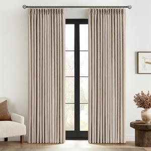 MIULEE Pinch Pleated Thick Linen Curtains 84 Inches Long 2 Panels for Living Room Bedroom, Linen Texture Memory Trained Pleat Drapes Rustic Farmhouse Track System Curtains with Hooks&Rings, Taupe (Burlywood Birch)