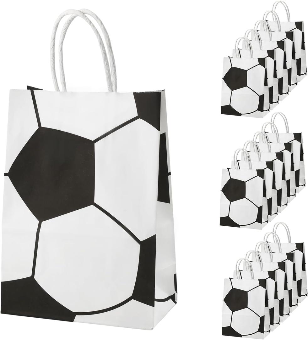 16pcs Soccer Party Favor Paper Bags, Football Themed Party Gift Bags with Handles Soccer Goodie Bags Treat Candy Bags for Kids Adults Soccer Party Supplies (Style 2)