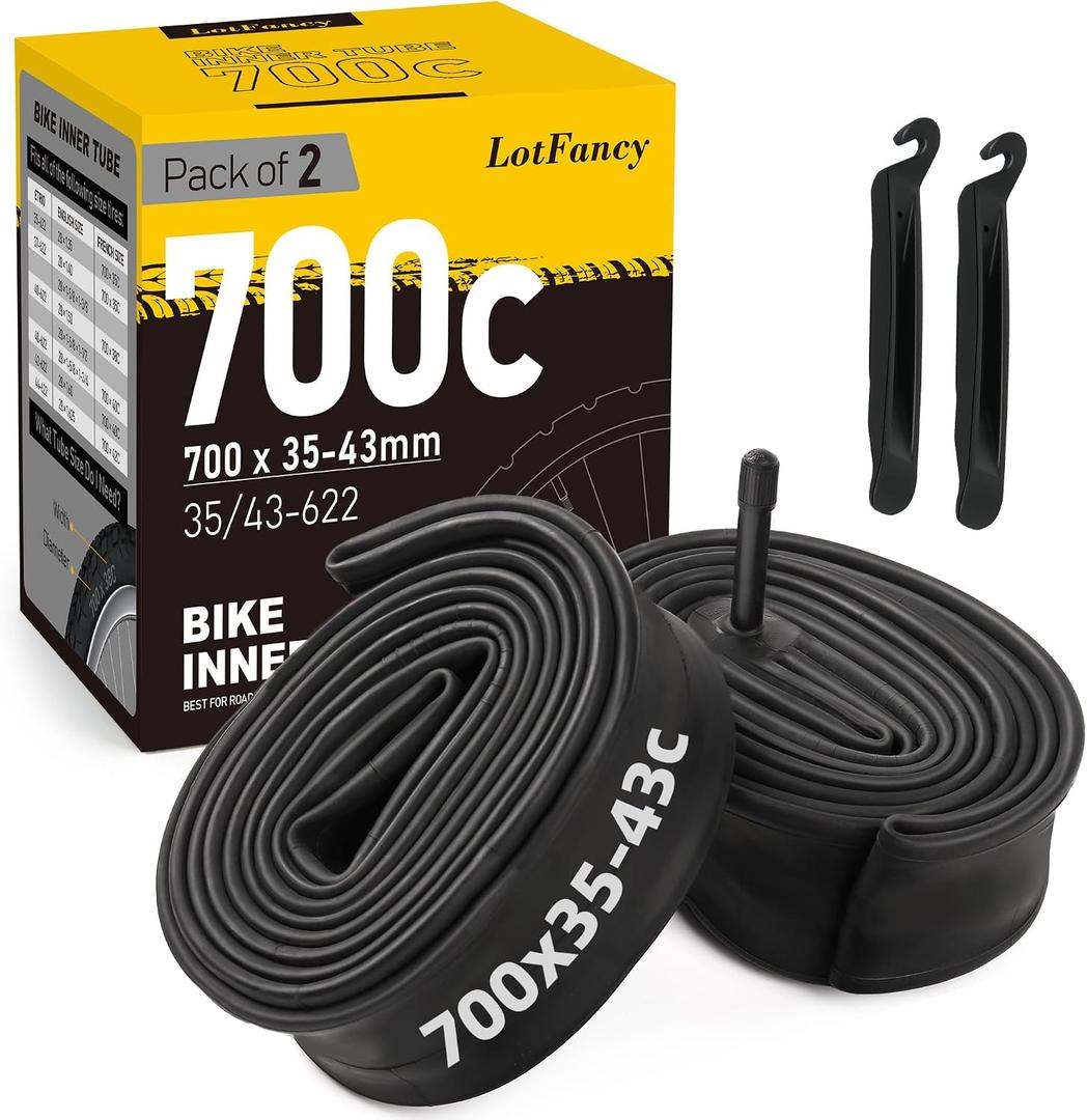 LotFancy 700C Bike Tubes, 2Pcs 700x35/ 43c Road Bike Tube, 48mm Schrader Valve, 700x35C 700x38C 700x40C 700x42C 700x43C Bicycle Tire Tubes, 40-622 28" x 1-5/ 8 x 1 1/ 2 Tube