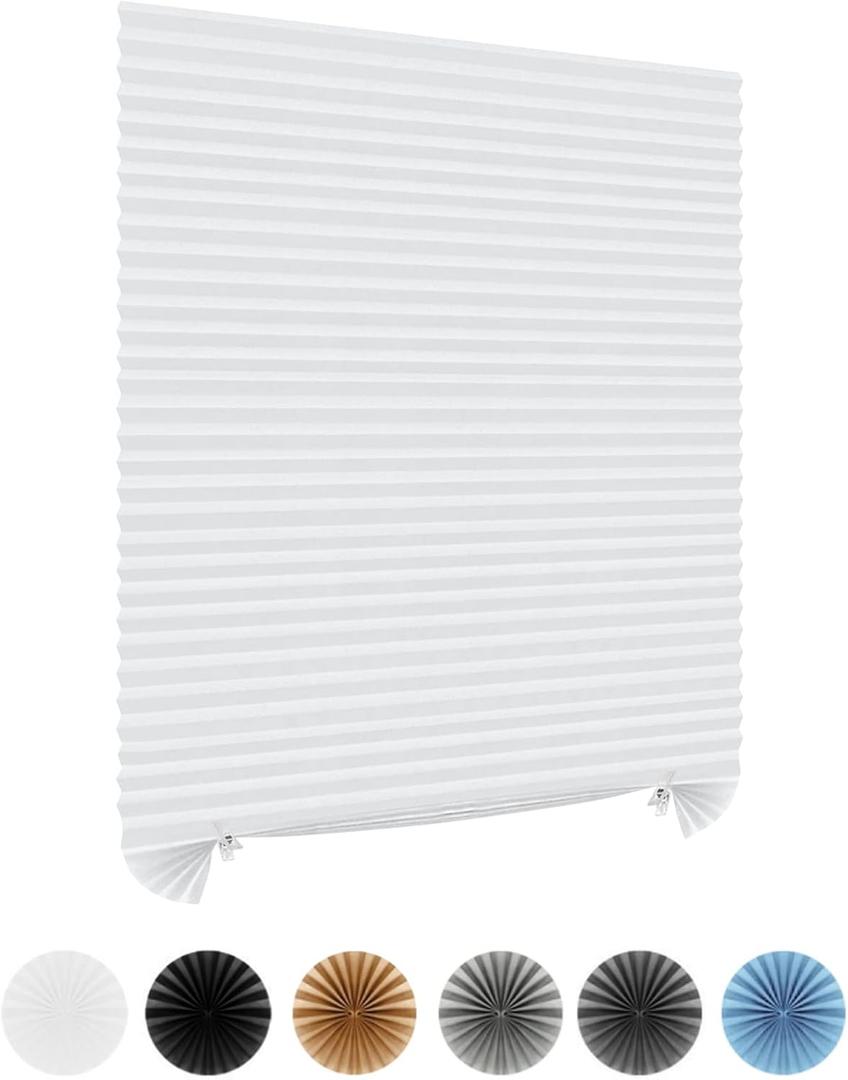 Window Blinds Cordless No Drill Cut to Size Clip On Stick On Self Adhesive Temporary Blinds Pleated Paper Blinds for Windows Doors Shades for Home Nursery Bedroom Kitchen Bathroom (24"W x 59"H, White - 1 Pack)