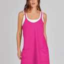 Caracilia Womens Athletic Tennis Dress, Summer Mini Romper Dress Built in Shorts, Sundress with Pockets for Active & Sports (Pink, XL)