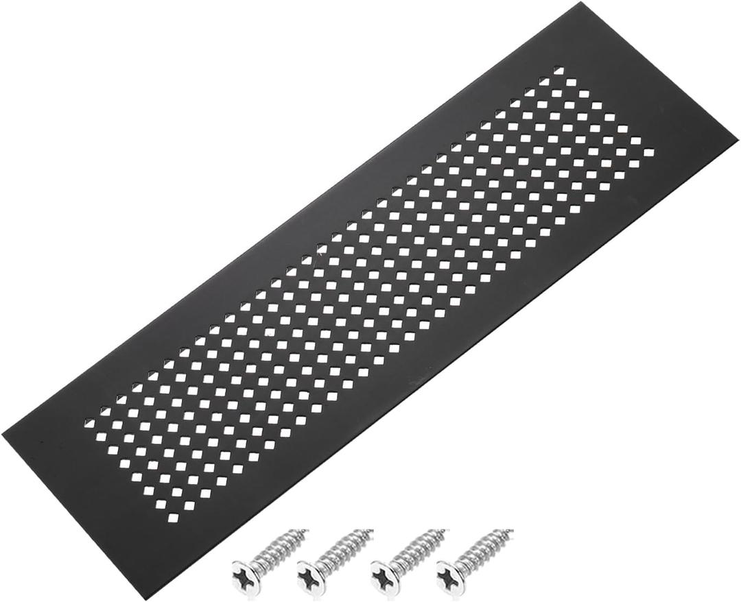 PATIKIL 10 x 3 Inch Door Air Vent Cover, Aluminum Grille Ventilation Cover Louvered Diamond Hole with Mounting Screws for Cabinet Wardrobe Door, Black
