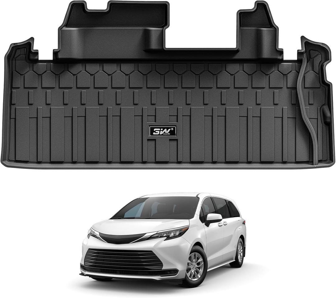 3W Cargo Mat Custom Fit for 2021-2025 Toyota Sienna, TPE Trunk Mat for Sienna 7 Seat & 8 Seat Car Accessories, Heavy Duty Cargo Liner