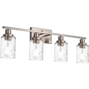 MELUCEE Wall Light Fixture, 4-Light Black Bathroom Vanity Light Over Mirror with Clear Hammered Glass, Modern Wall Sconces Lamp for Powder Room Bedroom Kitchen Porch (Patent No.: US D963914 S)