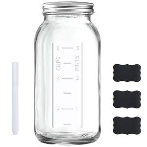 FyndraX 64 OZ Wide Mouth Mason Jar with Lid, Clear Heavy Duty Glass Airtight Storage Canning Jar and Band Half Gallon / 2 Quart Fermenting, Pickling, Storing, Pack of 1