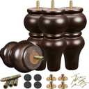 SHANJUE Round Mid-Century 8 Inch Wood Couch Legs Set of 4 Solid Eucalyptus with 5/16" and M8 Bolts 1102lbs Capacity Espresso Replacement for Sofa Cabinet Dresser