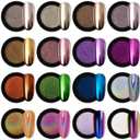 Artdone 16 Jars Chrome Nail Powder Nail Art Fimo Striping Tape Lines Decoration Metallic Mirror Effect Holographic Aurora Chameleon Pigment Powder 1g/Jar Pearl for Resin Craft & Nail Art