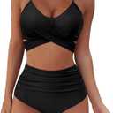 SUUKSESS Women Wrap Bikini Set Push Up High Waisted 2 Piece Swimsuits (4-6, Black)