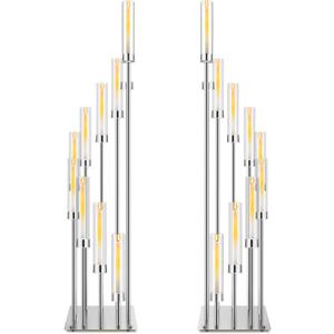 2 Pack 10 Arms Wedding Candelabras Centerpiece,50 Inches Tall Floor Standing Candle Holders with Clear Acrylic Shades, Silver Gold Candelabra for LED Candles Bridal Shower Party Decor(Silver)