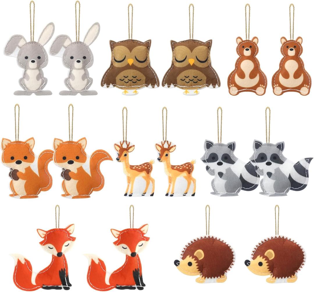 Weysat 16 Pcs Woodland Felt Forest Animals Ornaments My Forest Friends Felt Animals Craft Set Double Sided Design for Christmas Tree Decor Party Supplies Holiday Xmas Winter Gift