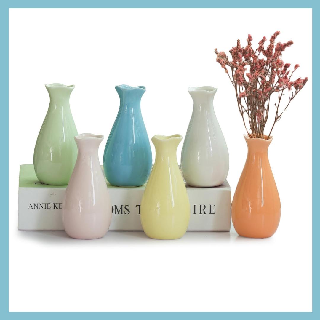 6 - Piece Set of Contemporary Ceramic Vases, for Bouquets, Ideal for Modern Home Decor, Unique Design, Easy to Clean (Teardrop)