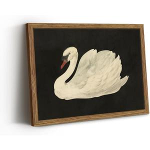 Vintage Framed Bathroom Wall Art, Moody Wall Decor, Swan Paintings Farmhouse Decor, Victorian Pictures Canvas Prints, Rustic Antique Artwork for Living Room Bedroom 16x24 inch