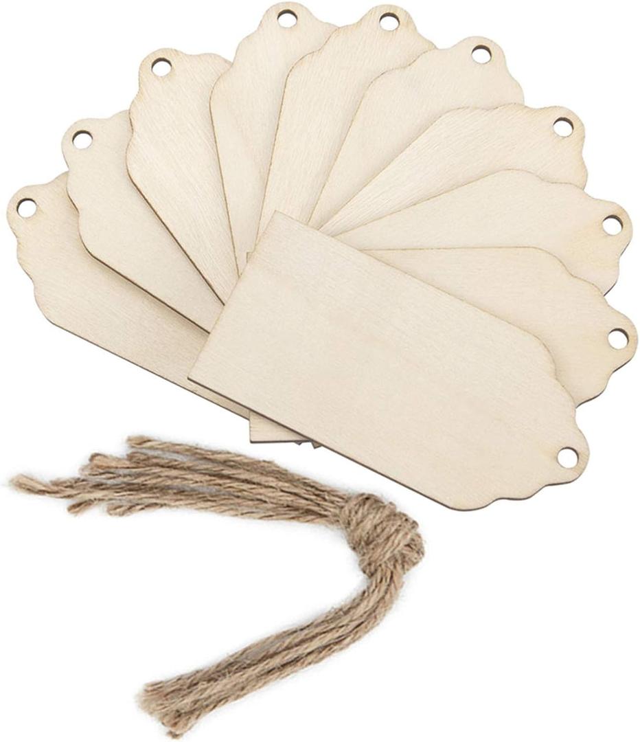 Mini Wooden Tag,Unfinished Hanging Wooden Tag with Hole DIY Christmas Holiday Decoration 24 Pcs
