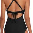 Eomenie Women's One Piece Swimsuits Tummy Control Cutout High Waisted Bathing Suit Wrap Tie Back 1 Piece Swimsuit (Black, L)