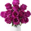 12pcs Purple Roses Artificial Flowers, Realistic Silk Velvet Fake Flowers with Long Stems for Valentines Day Wedding Bouquets Home Decoration Party & DIY Floral Arrangements (Purple)