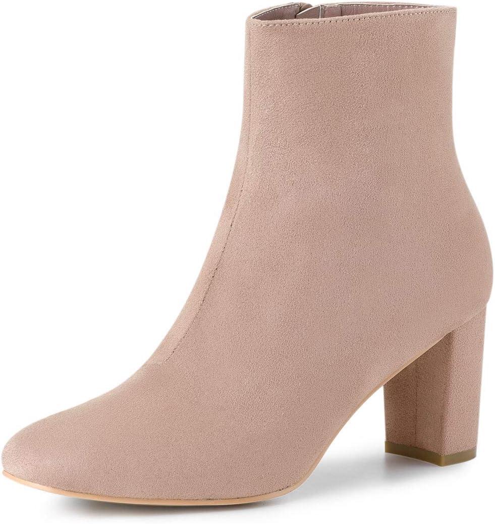Allegra K Women's Side Zip Chunky Heels Ankle Boots (6)