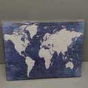 World Map Canvas Wall Art Modern Office Pictures Decorations World Maps for Living Room Wall Decor Retro Global Map Poster Navy Blue Framed Painting Artwork Home Bedroom Decoration 12x16