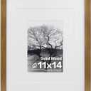 Egofine 11x14 Picture Frame Made of Solid Wood with Plexiglass, Display Pictures 5x7/8x10 with Mat or 11x14 Without Mat, for Table Top and Wall Mounting Photo Frame, Light Brown