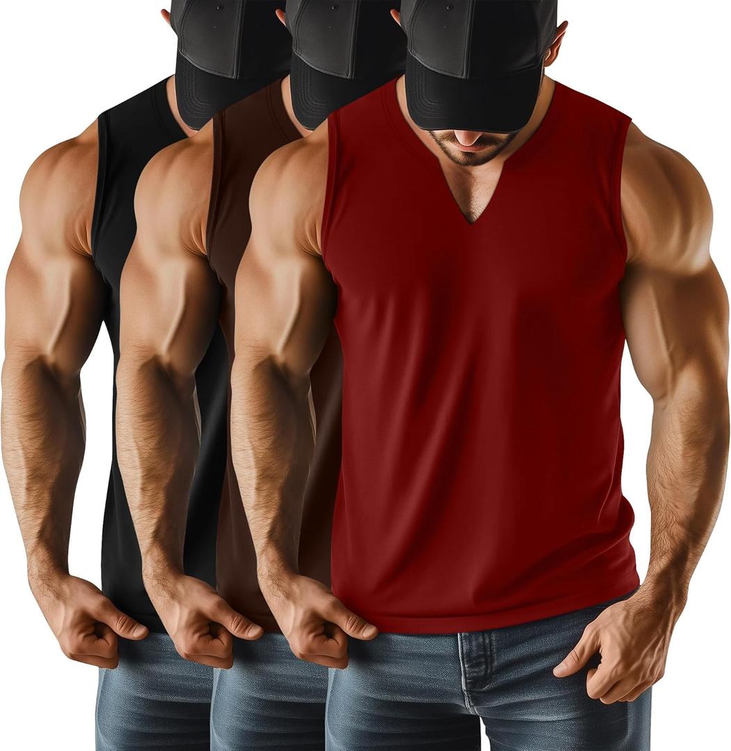 Riyiper 3 Pack Men's Sleeveless Tank Tops, V Neck Longline Henley T Shirts Casual Basic Muscle Shirts Stretch Athletic Tee (XL)