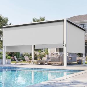 Integrated Outdoor Roller Shade, 10'W x 8'H Assembly Free Outdoor Patio Blinds with 420GSM Upgraded Fabric for 95% UV Blockout, Cordless Patio Shade, Sun Shades Outdoor Patio for Porch, Gazebo,Balcony