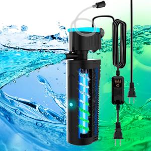 Aquarium Filter | U-V Fish Tank Filter for Green Water Cleaning | U-V Clarifier with Timer | Aeration & Rainfall Mode | Turtle Tank Filter | Submersible Pump with Filter | for 20-70 Gallons