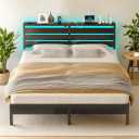 CLIBFENG Classic Metal Platform Bed Frame-Full Size Bed Frame with Headboard,Steel Slats Support-LED Bed Frame with USB Charging Station,Under Bed Storage, No Box Spring Needed, Noise Free