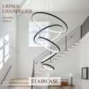 5 Ring Modern LED Chandelier Dimmable Black High Ceiling Chandeliers for Foyer, LED Contemporary Large Pendant Lighting with Remote Control Circular for Living Room Staircase, 3000K-6500K
