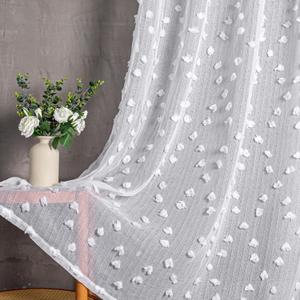 MYSKY HOME Pom Pom White Sheer Curtains for Bedroom Girls Room Curtains 84 Inches Long for Nursery Kids Light Filtering Boho Window Drapes, Rod Pocket, 38" Wide, 2 Panels