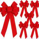 Yuubin 6 Pcs Red Christmas Bows Outdoor Decorations,12x20 Large Velvet Wreath Bow with Glitter String Gold Edge for Xmas Tree Topper Home Front Door Decor