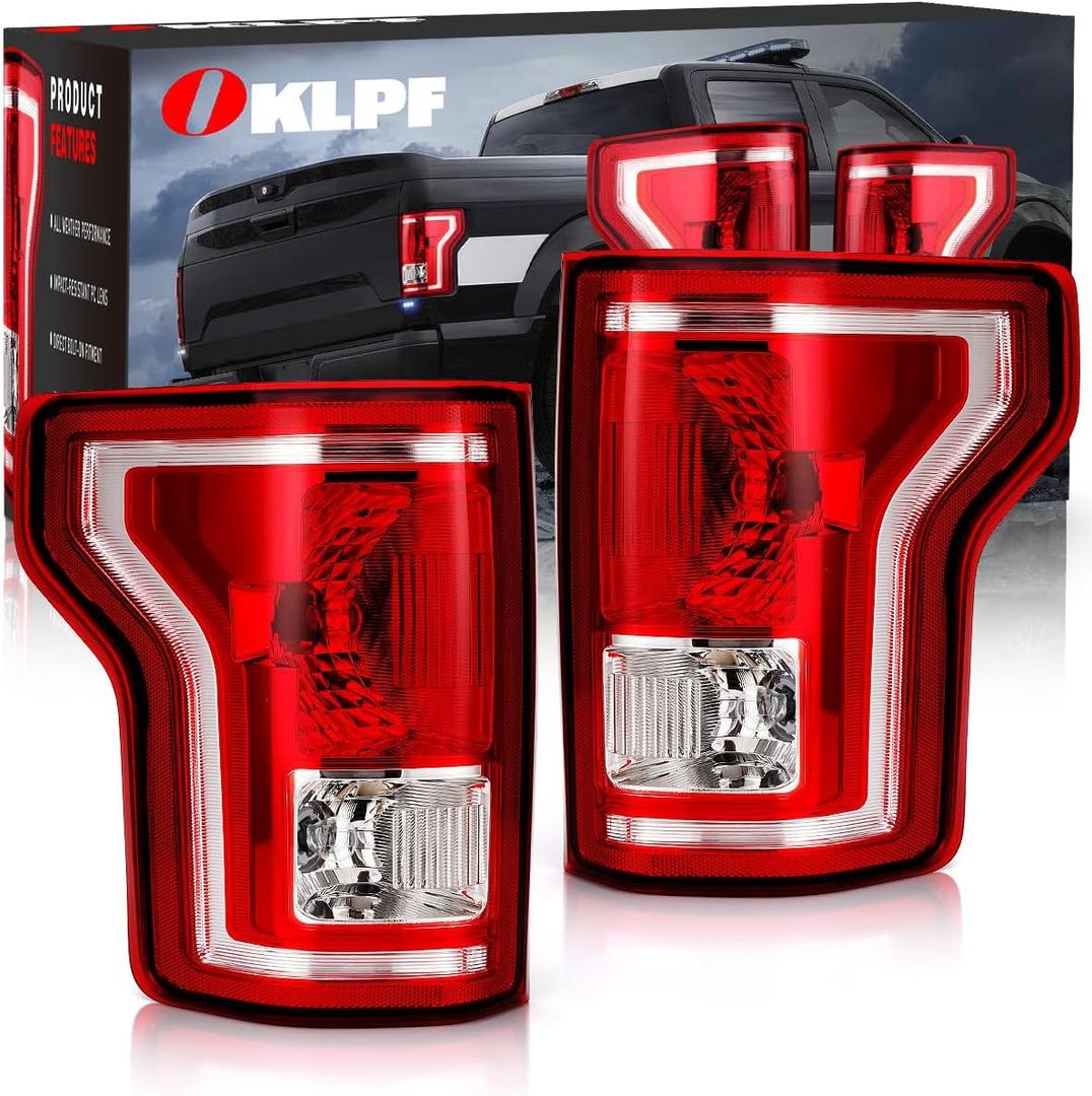 OKLPF Rear Brake Tail Light Compatible With 2015 2016 2017 Ford F150 F-150 Replace FL3Z-13405-A FL3Z-13404-A,Replacement Red Taillight Assembly,Included Bulbs,Driver and Passenger Side