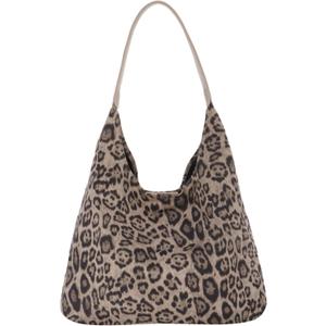 Oweisong Leopard Tote Bag for Women Suede Leather Cheetah Print Hobo Shoulder Bag Large Vintage Satchel Handbag (Khaki)