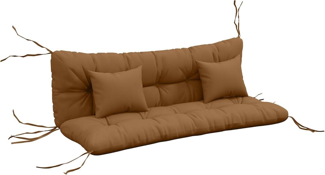 Outsunny 59" Tufted Bench Cushions & Throw Pillows, 4 Piece Swing Cushion Set, Indoor/Outdoor Replacement Bench Seat Pad, Back Cushion & 2 Pillows for Outdoor Furniture, Without Swing, Tan