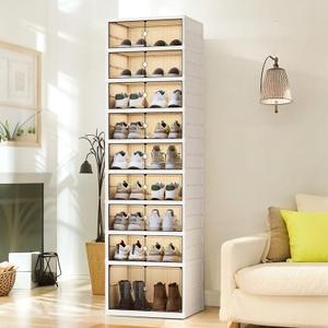 9 Tiers 18 Pairs Foldable Shoe Rack, Large Shoe Storage with Magnetic Clear Door, Easy Assembly and Freely Movable Shoes Organizer, Large Capacity Shoe Shelf for Living Room, Cloakroom, Entryway, 9 layers 18 pairs
