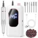 Professional Electric Nail Drill 45000RPM, Portable Nail File for Acrylic Gel Nails, Cordless Rechargeable Salon-Grade Ultra Power Nail Drill Kit for Shaping, Polishing & Removing Gel Nails