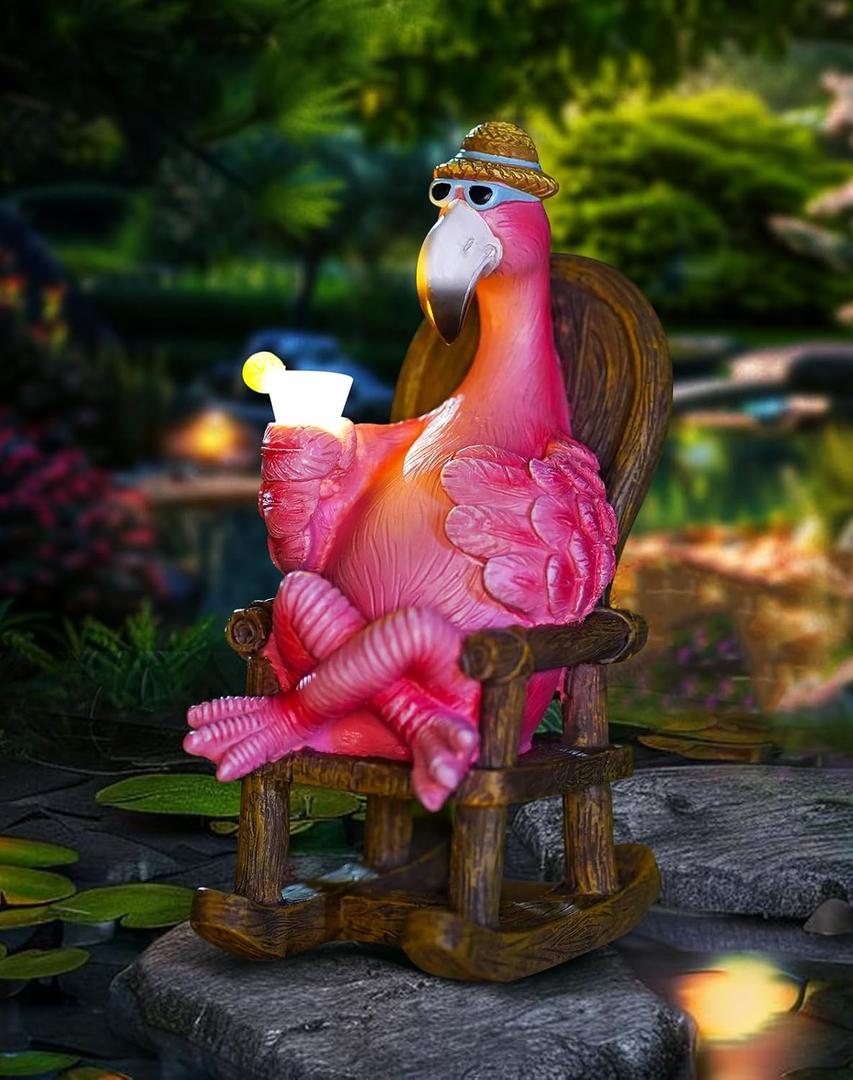 Tiejiajiang Flamingo Statue for Outdoor Garden Statue - Resin Flamingo Fairy Garden Decor - Suitable for Home Desk Garden Lawn Patio Porch Decor, Unique Gifts for Mom Grandma (8.1 inch)
