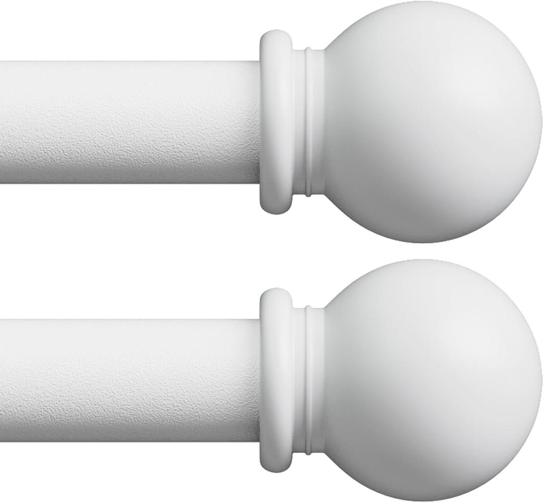 White Curtain Rods for Windows 28-48 inch, 2 Pack 5/8" Curtain Rod Set with Brackets, Splicing Adjustable Curtain Rod for Bedroom, Kitchen, Living Room, Matte White