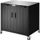 Feasto Outdoor Grill Cart with Storage Cabinet and Stainless Steel Top, 35-Inch Outdoor Grill Station with Door, Modular Kitchen Island for Food Prep and BBQ, Black & Silver