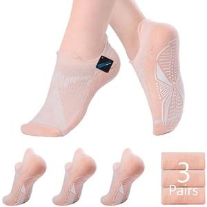 BRISIRA Pilates Socks with Grips Women Non Slip Grippy Yoga Socks Coolmax Bamboo Viscose Compression Barre Hospital Barefoot, L