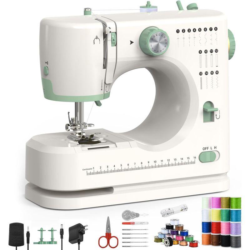 Sewing Machine for Beginners,Double Needle Sewing Machine for Adults,16 Strings of Weaving Dreams,Adjustable Sewing Speed,Suitable for Daily Sewing at Home (White-2)