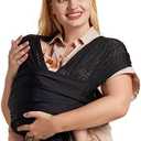Momcozy Adjustable Buckle Baby Wrap Carrier Cooling Air-Mesh, Easy to Wear Baby Carrier Sling, Baby Carriers Newborn to Toddler 8-35lbs, Suit for Waist 30-47inch, Regular Black