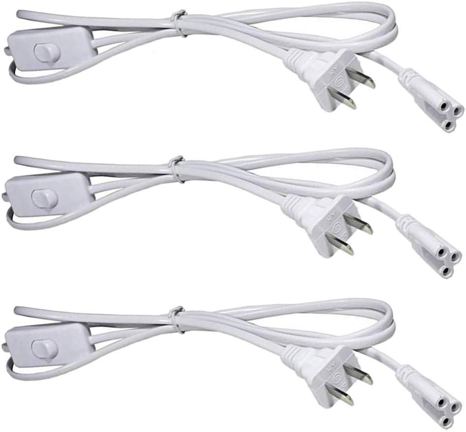 (3-Pack) T5 T8 LED Tube Power Extension Cable with On/Off Switch,LED T5/T8 Light Tube Integrated LED Light Fixture Extension Cable Wire (6FT/1.8M)