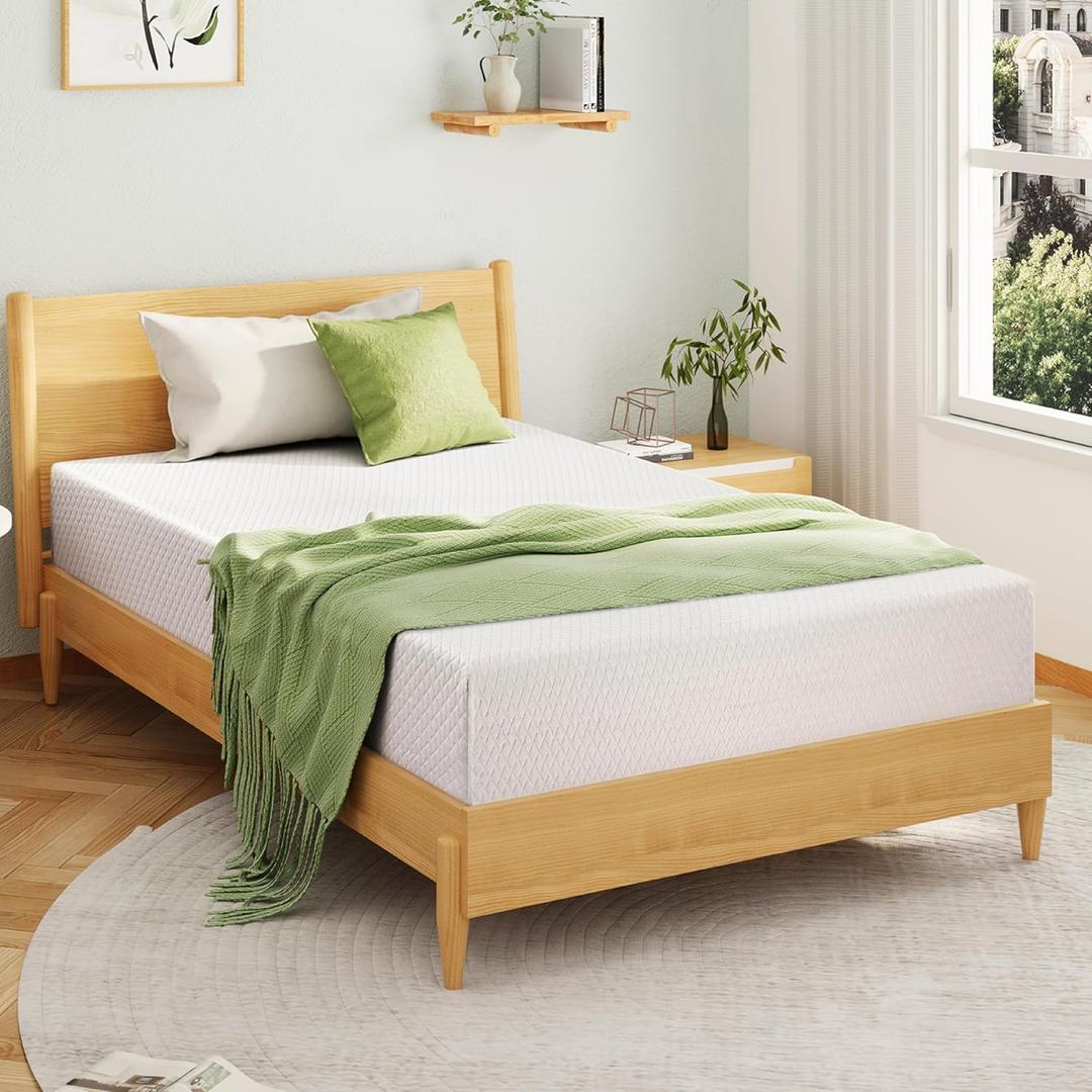 EGOHOME Twin Size Memory Foam Mattress, 14 Inch Bed Mattress in a Box with Cooling Green Tea Gel, Relieve Pressure with Medium Firm Support, CertiPUR-US Certified, 75''L x 38''W, White