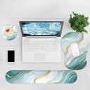 Ergonomic Mouse Pad with Wrist Rest and Keyboard Wrist Rest, Gel Mousepad and Wrist Rest for Computer Keyboard, Pain Relief, Non-Slip PU Base, Mouse Pad Wrist Support for Gaming, Blue Green Marble (Cyan Marble Set)