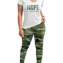 PINSV Lounge Sets for Women 2 Piece Summer Casual Jogger Workout Outfits Short Tops Long Pant Sweat Suit Leggings Set XL Camouflage Print