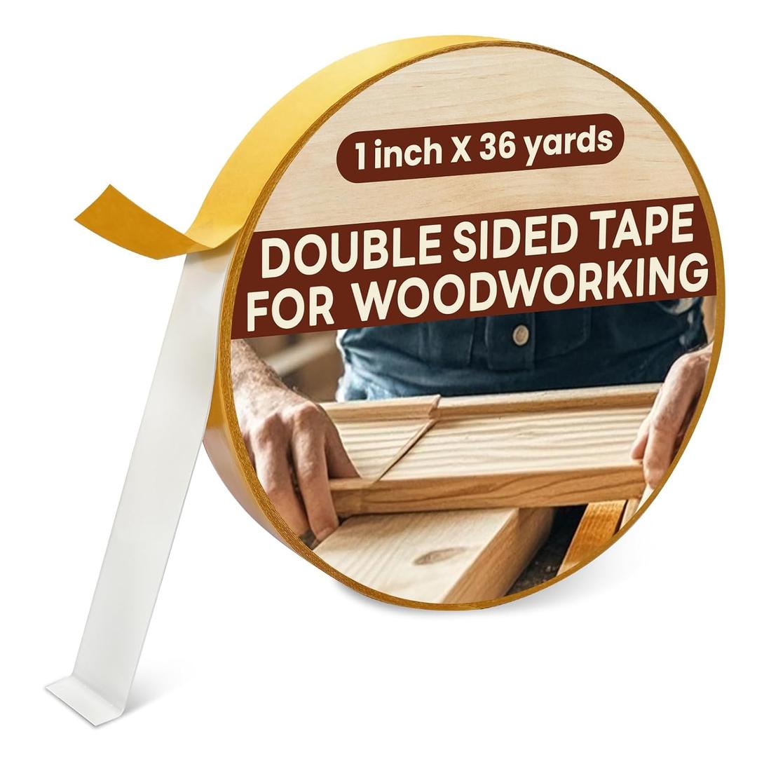 Double Sided Tape for Woodworking 1-Inch by 36 Yards(1roll for Wood Template Removable Woodworkers Tape Strong Adhesion but Removable & Residue Free